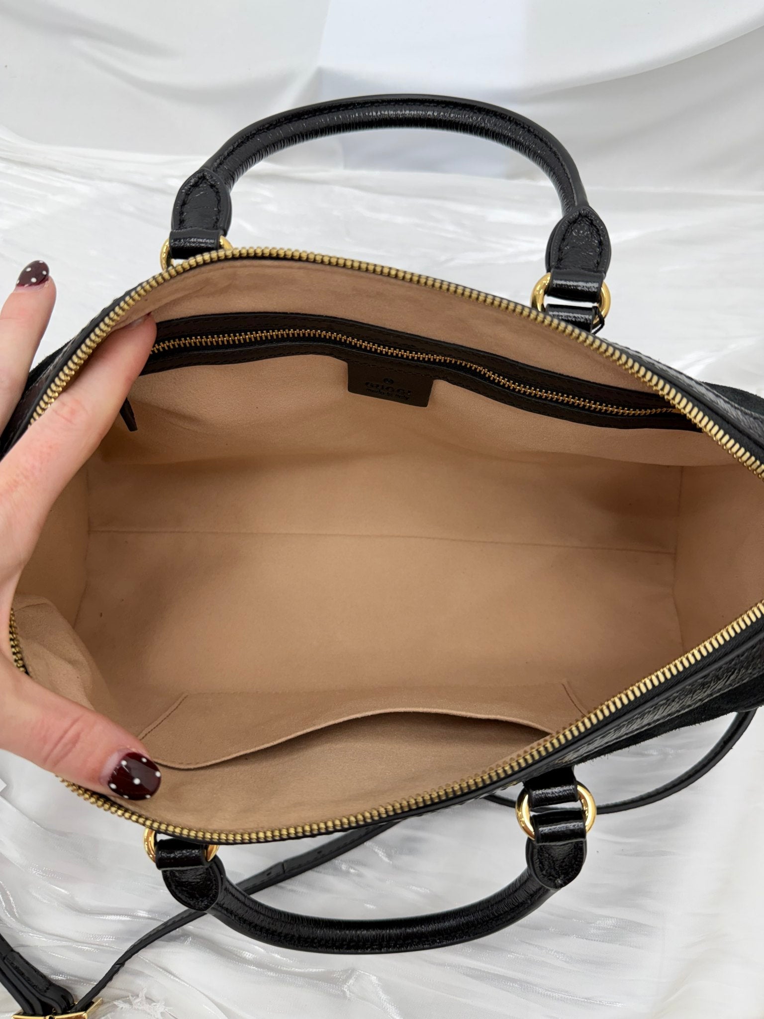 Gucci Black Suede Sherry Line Boston Bag