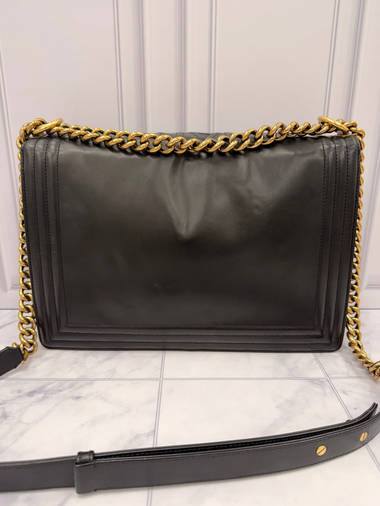 Chanel Black Leather Large Reverso Boy Flap Bag