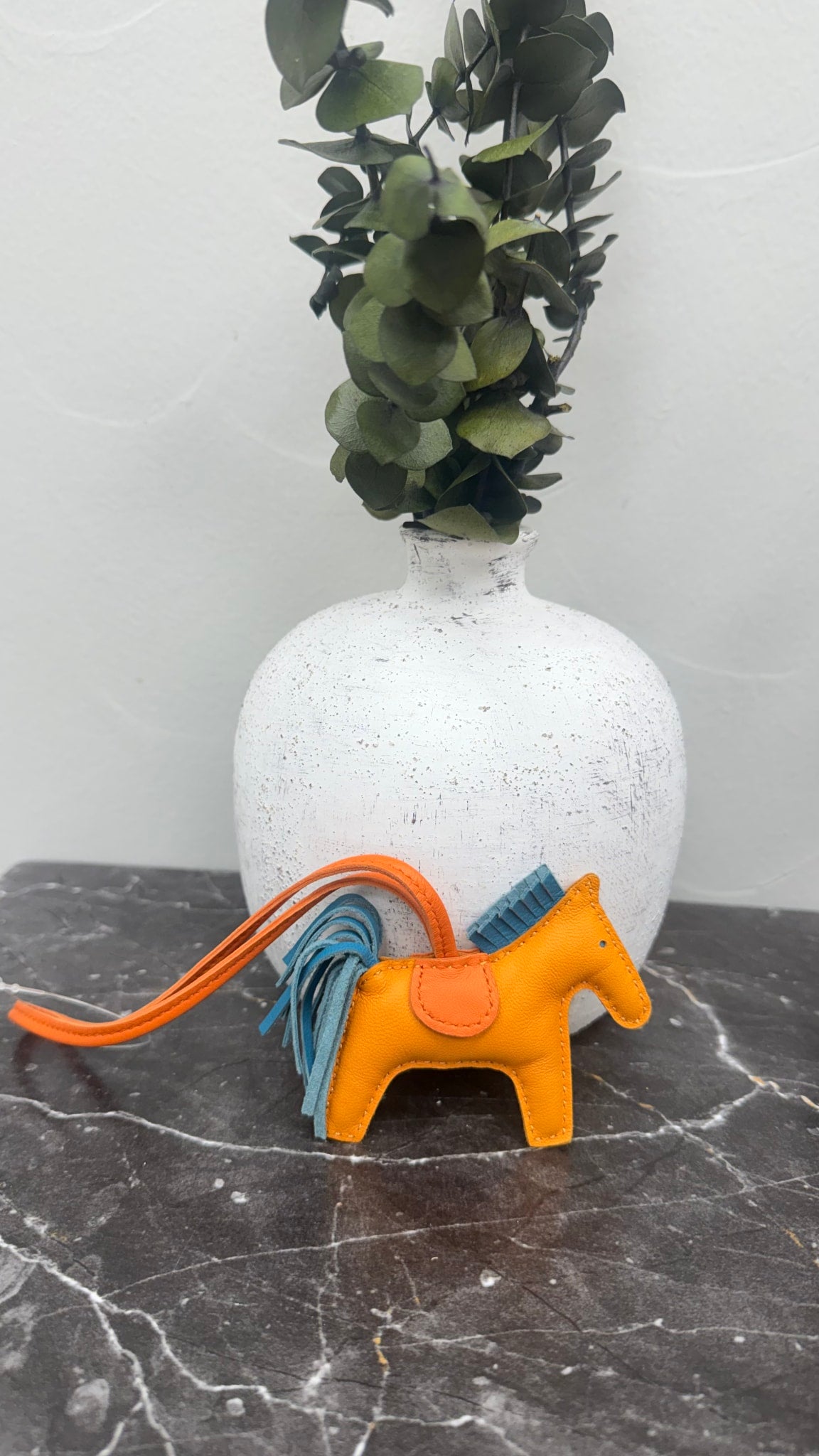 Hermes Orange And Blue Leather Small Rodeo Horse Bag Charm