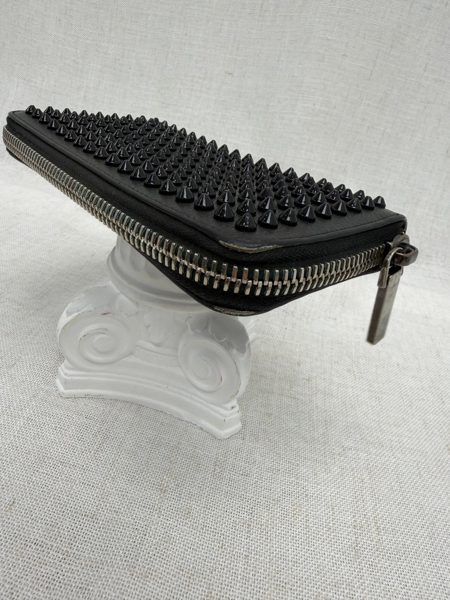 Christian Louboutin Black Leather Spiked Zippy Wallet