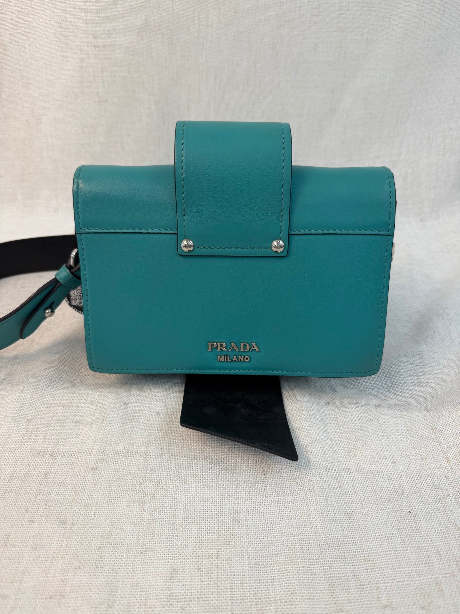 Prada Teal Leather Plex Ribbon Shoulder Bag