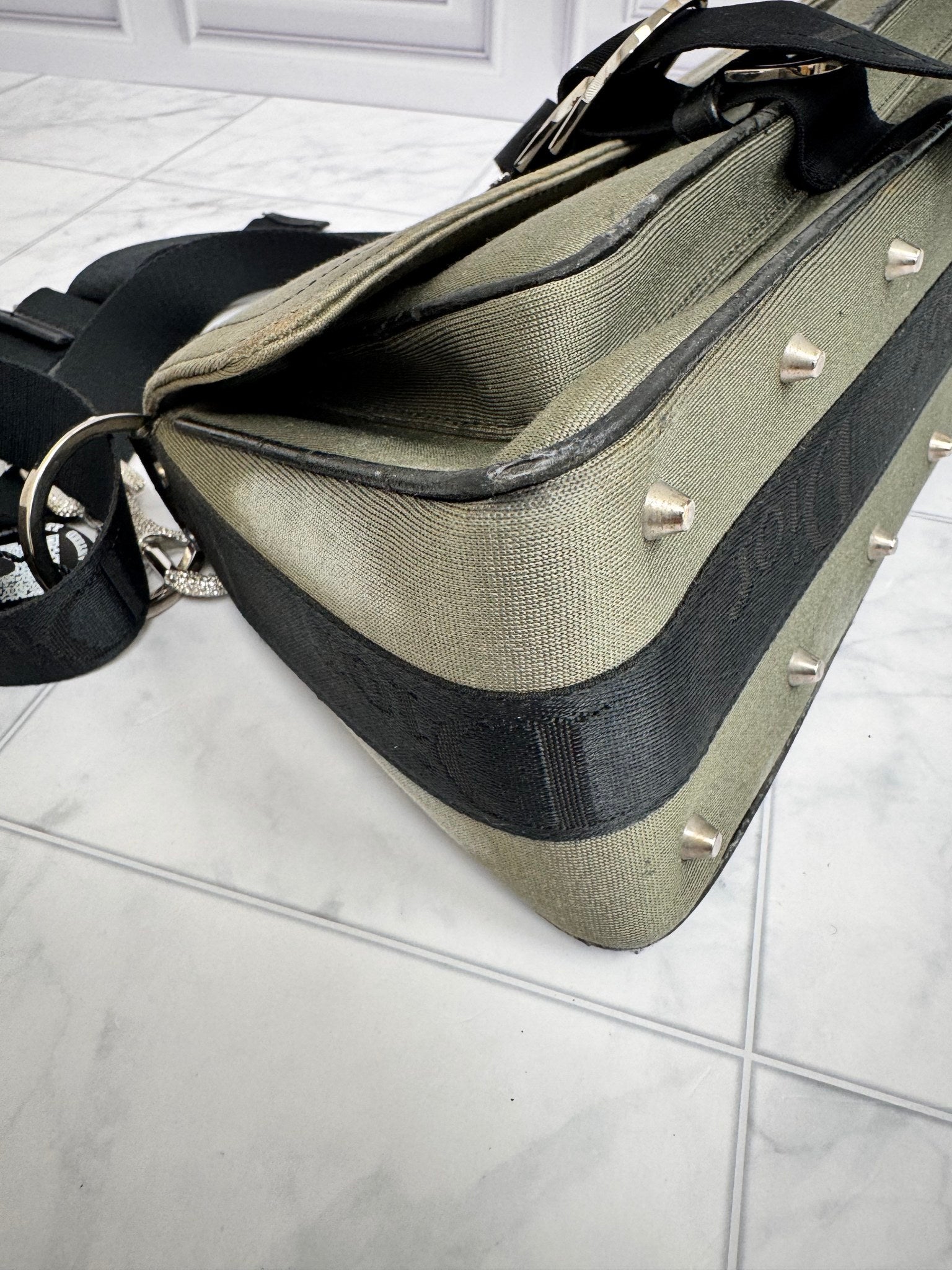 Christian Dior Olive Green Canvas Shoulder Bag