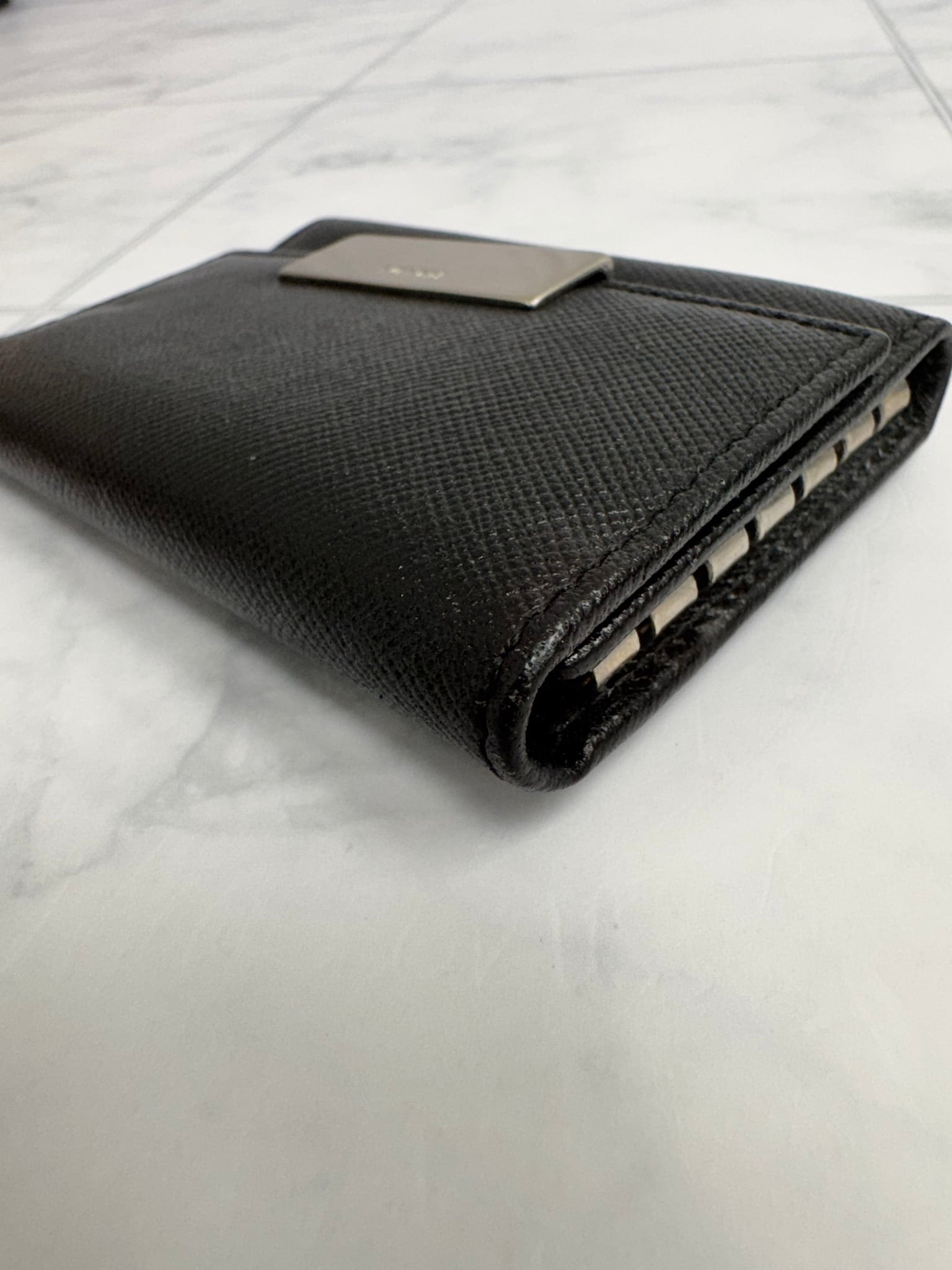 Prada Black Saffiano Leather 6 Key Ring Holder