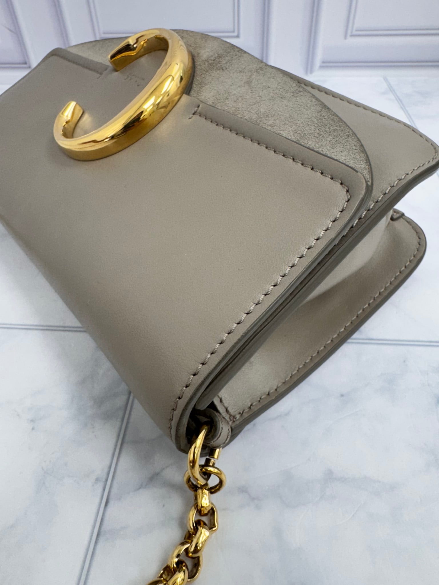 Chloe Taupe Leather C Chain Crossbody Bag