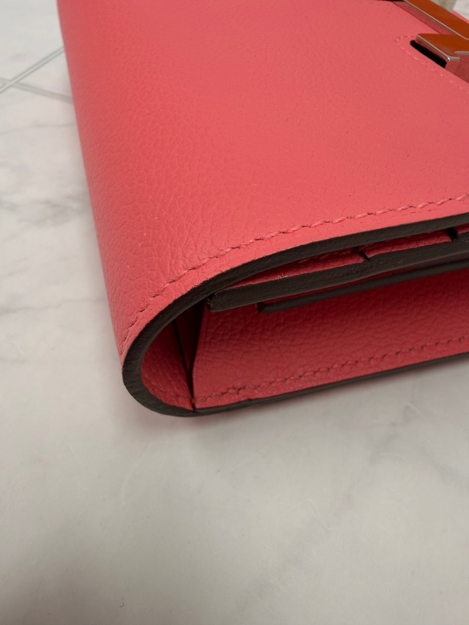 Hermes Pink Constance Leather Compact Wallet 