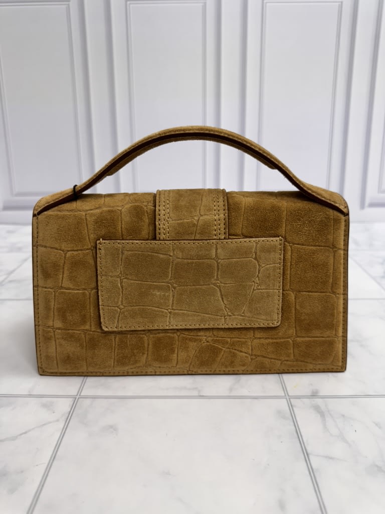 BRAND NEW - Jacquemus Camel Croc Embossed Suede Le Grand Bambino Handbag