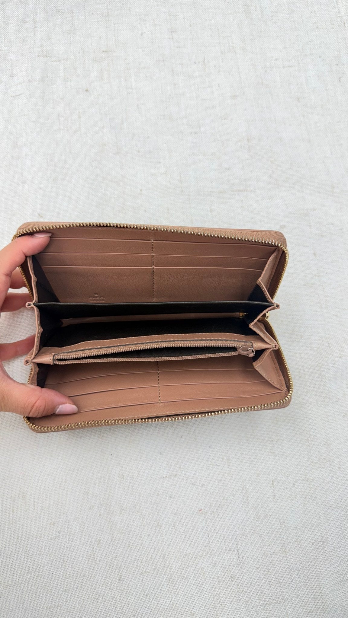 Gucci Pink Leather GG Canvas Bow Zippy Wallet