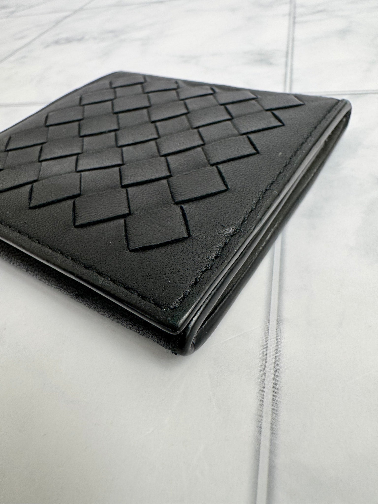 Bottega Veneta Black Intrecciato Leather Compact Wallet