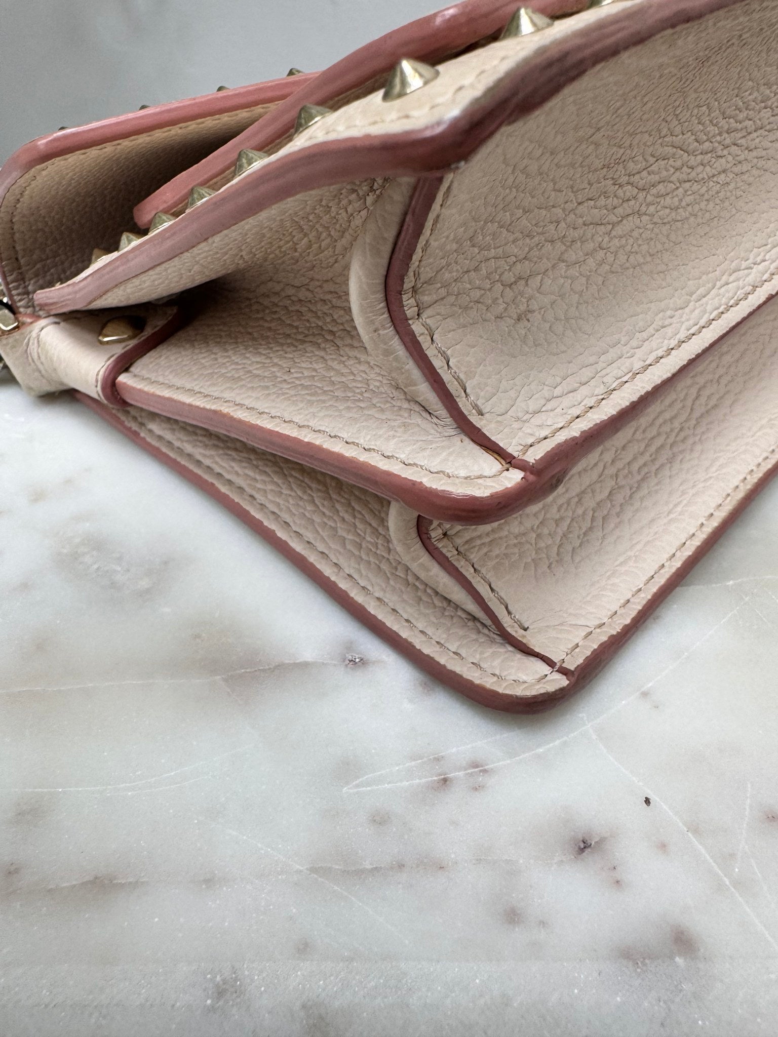 MCM Beige Studded Pebbled Leather Crossbody Bag