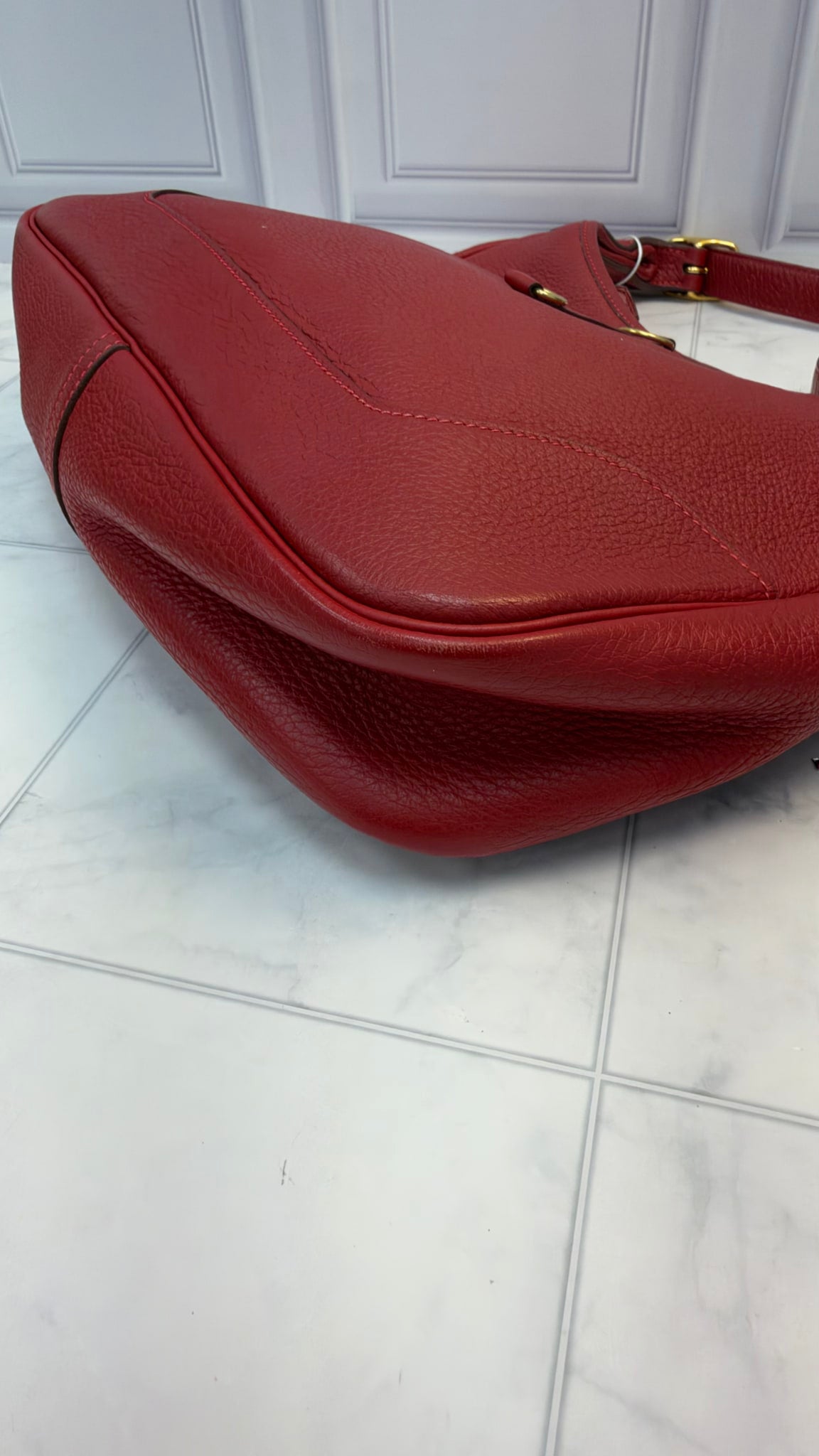 Hermes Red Taurillon Clemence Trim Shoulder Bag