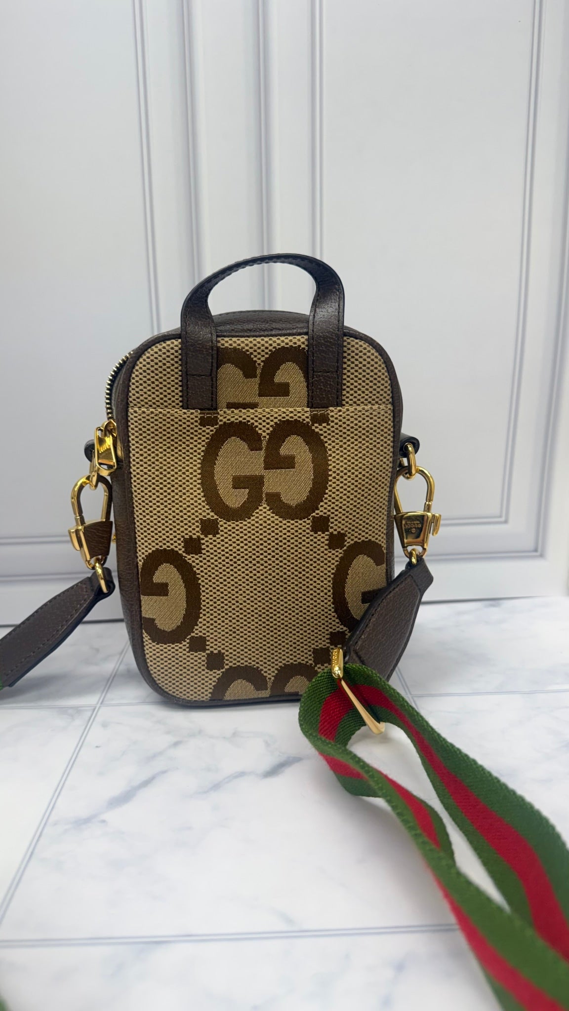 Gucci Brown Canvas Jumbo GG Crossbody Bag 