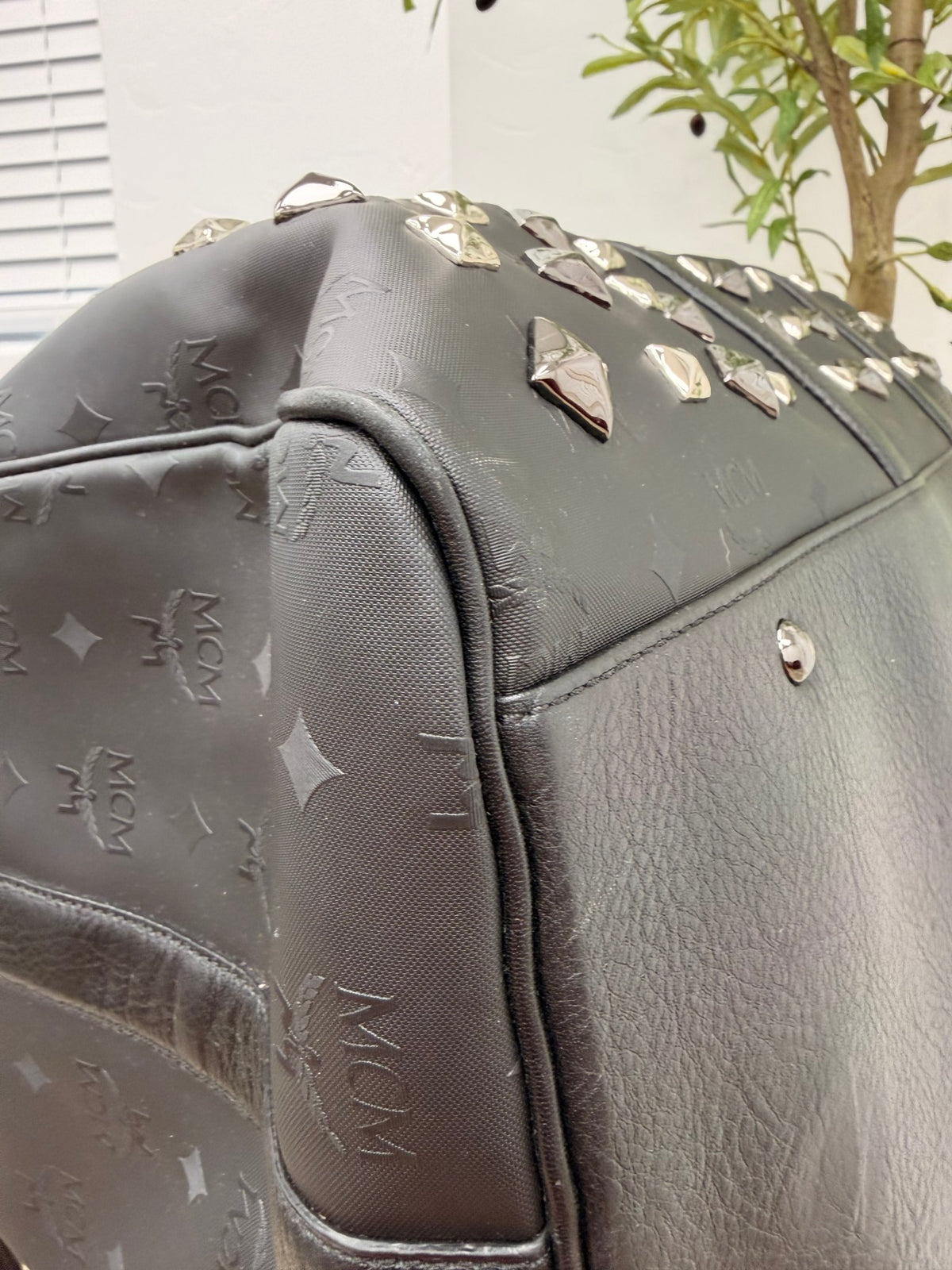 MCM Black Leather Studded Travel Duffle Bag 