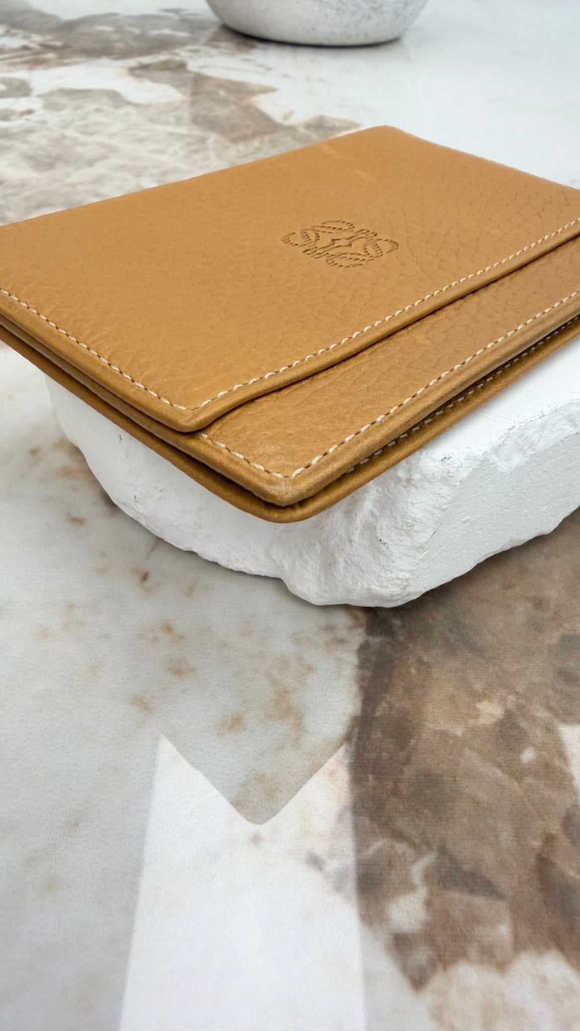Loewe Vintage Tan Leather Anagram Card Case