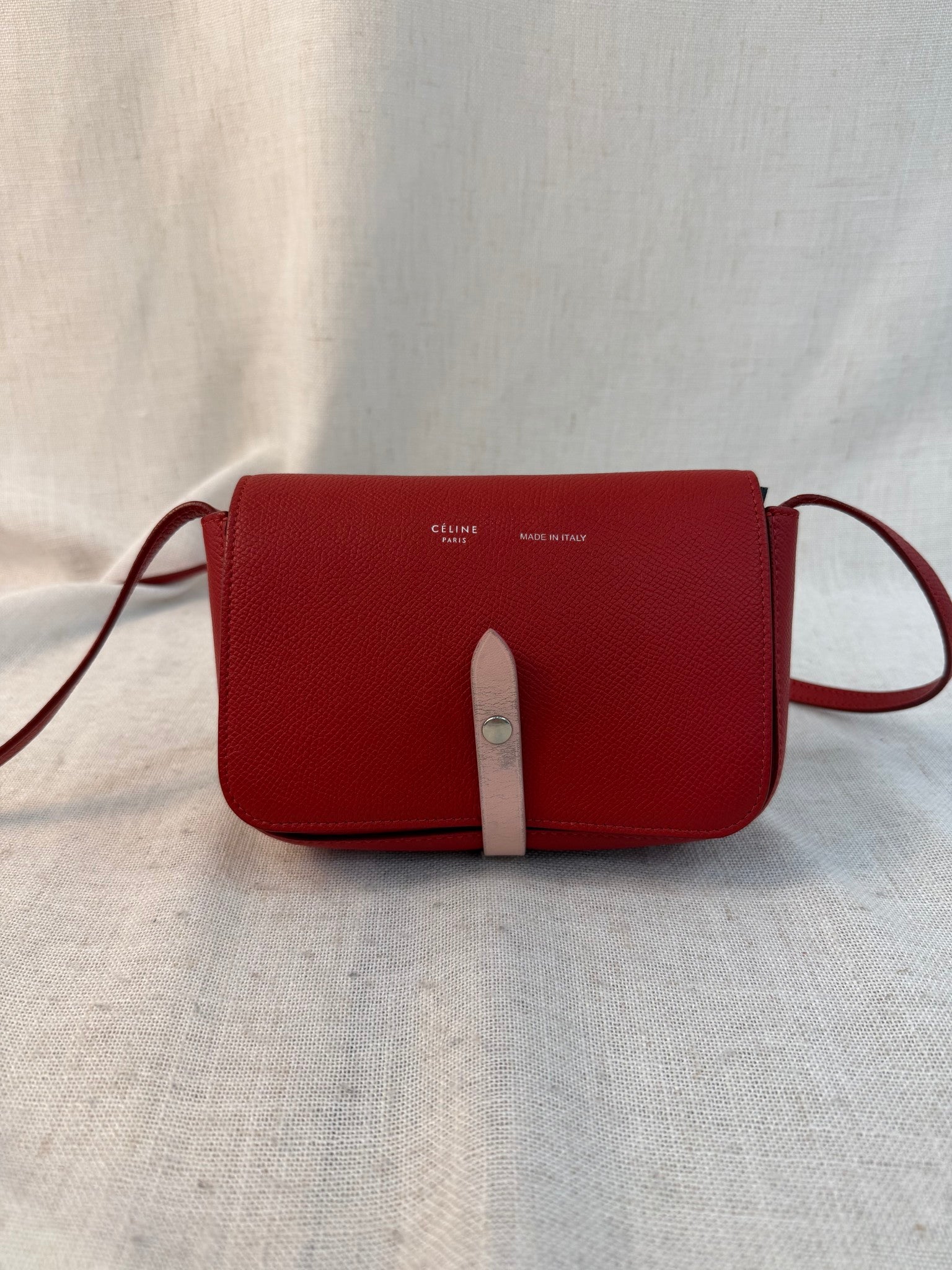 Celine Red Leather Celine Strap Clutch Bag