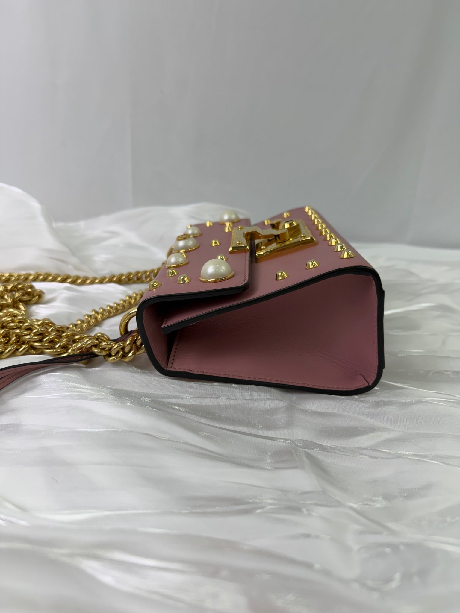 Gucci Pink Leather Studded Padlock Shoulder Bag