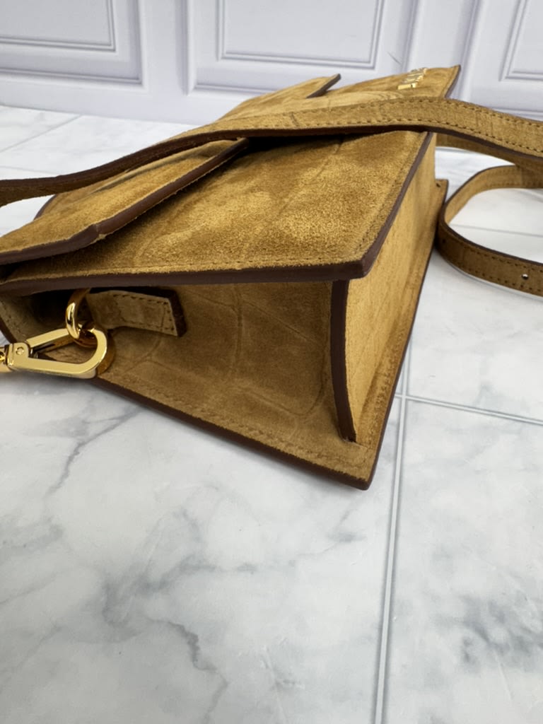 BRAND NEW - Jacquemus Camel Croc Embossed Suede Le Grand Bambino Handbag
