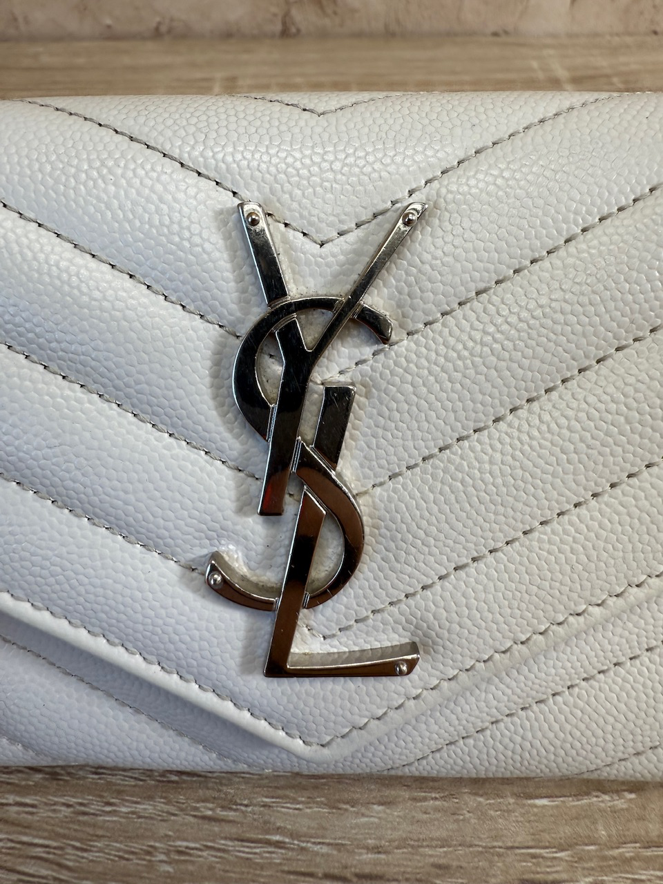 Saint Laurent YSL White Leather Long Wallet