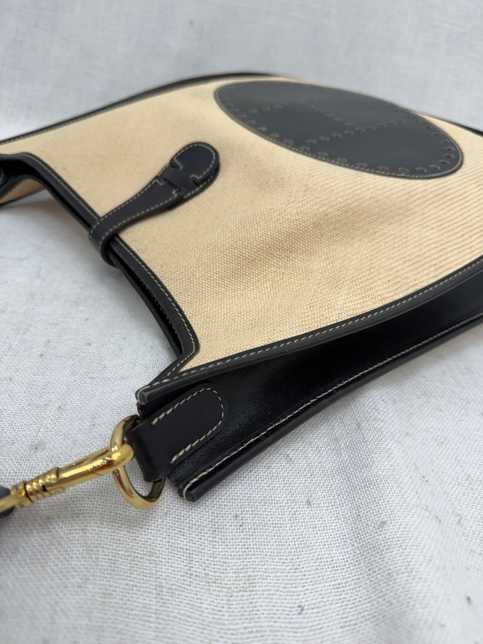 Hermes Raffia & Black Leather Evelyne GM 33 Crossbody 