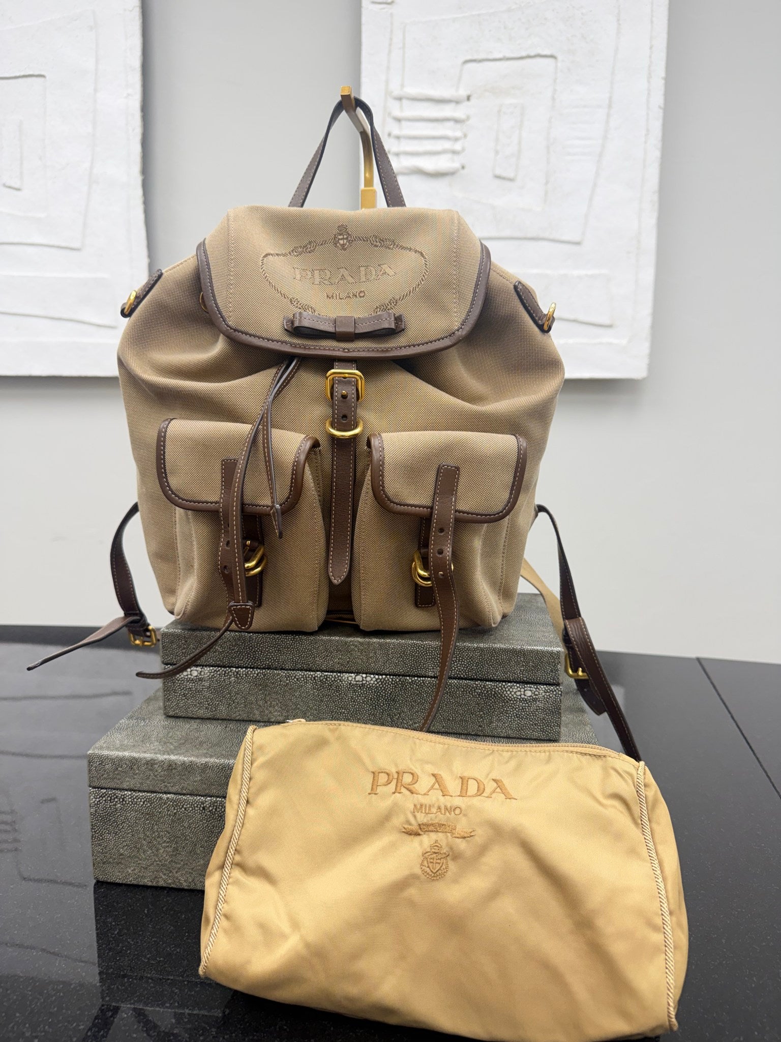 Prada Beige Canvas Milano Backpack 