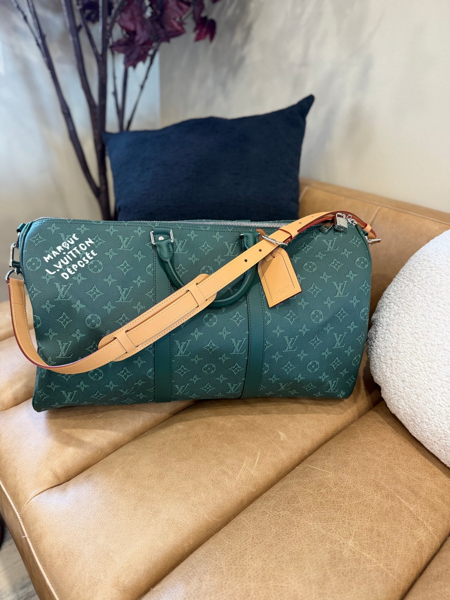 Lous Vuitton Green Monogram Keepall Bandouliere 50