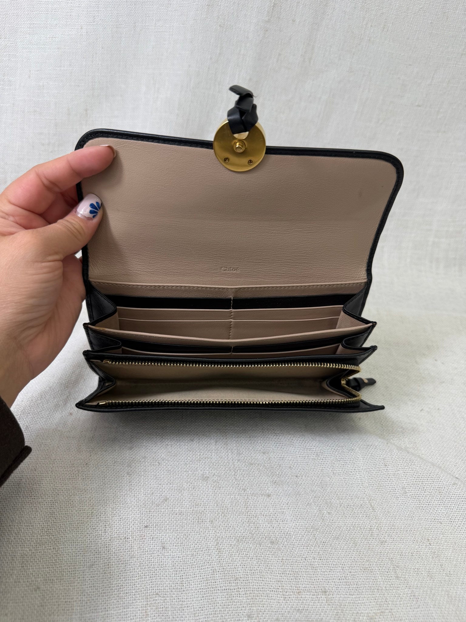 Chloe Black Leather Indy Long Wallet 