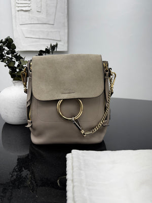 Chloe Taupe Grained Leather Small Faye Backpack