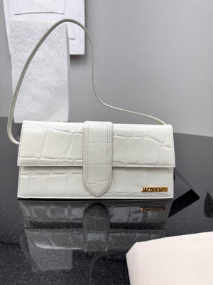 LIKE NEW - Jacquemus White Croc Embossed Leather Le Bambino Long Shoulder Bag