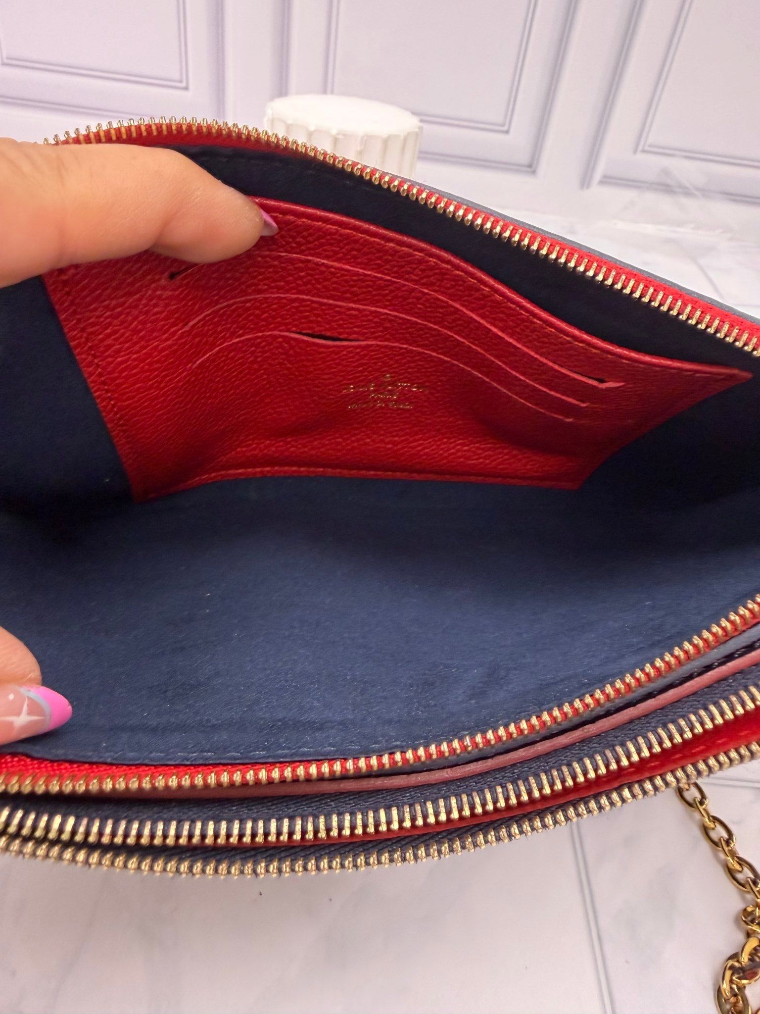 Louis Vuitton Navy & Red Empreinte Leather Double Zip Pochette