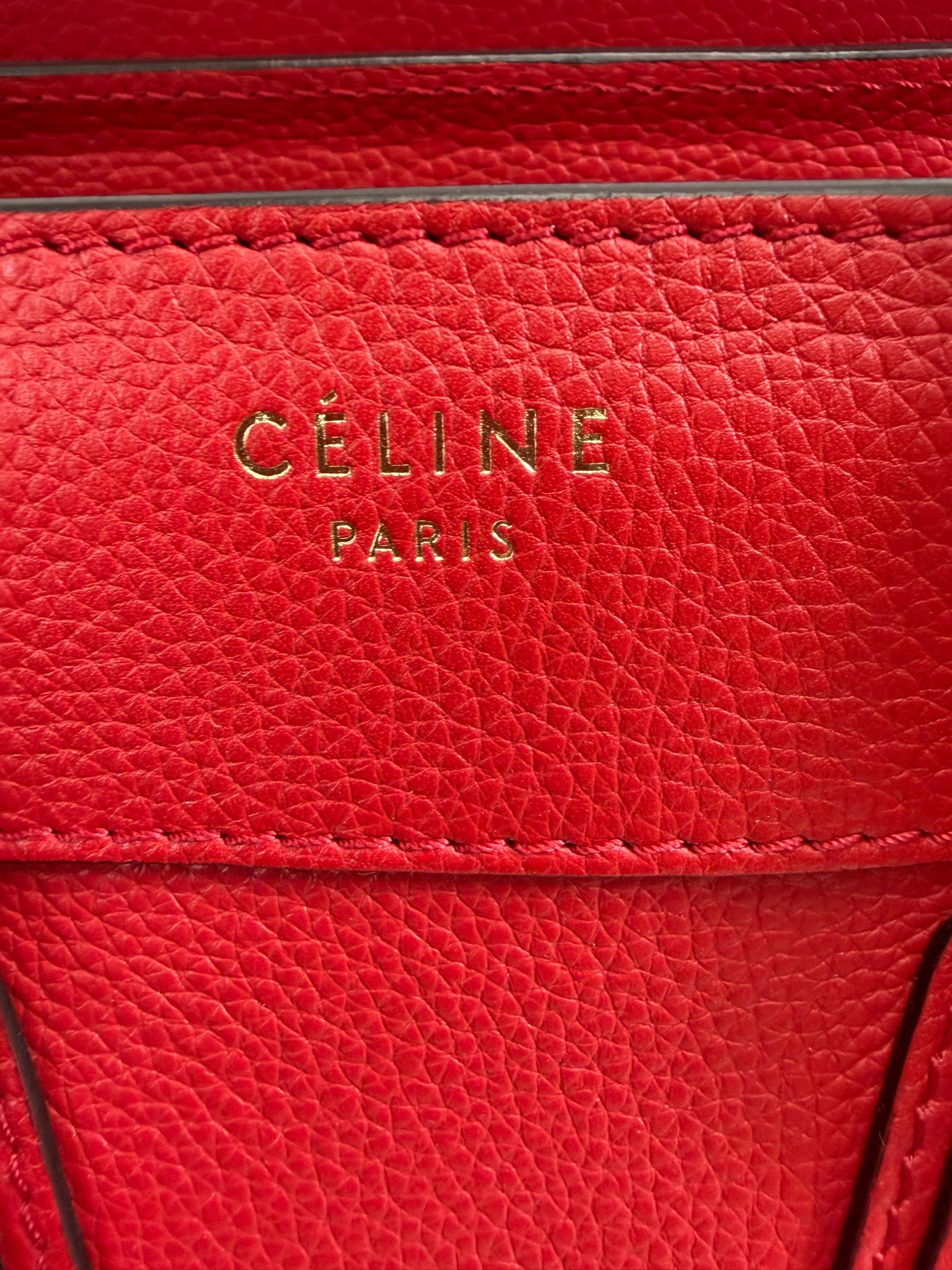 Celine Red Leather Micro Luggage Tote