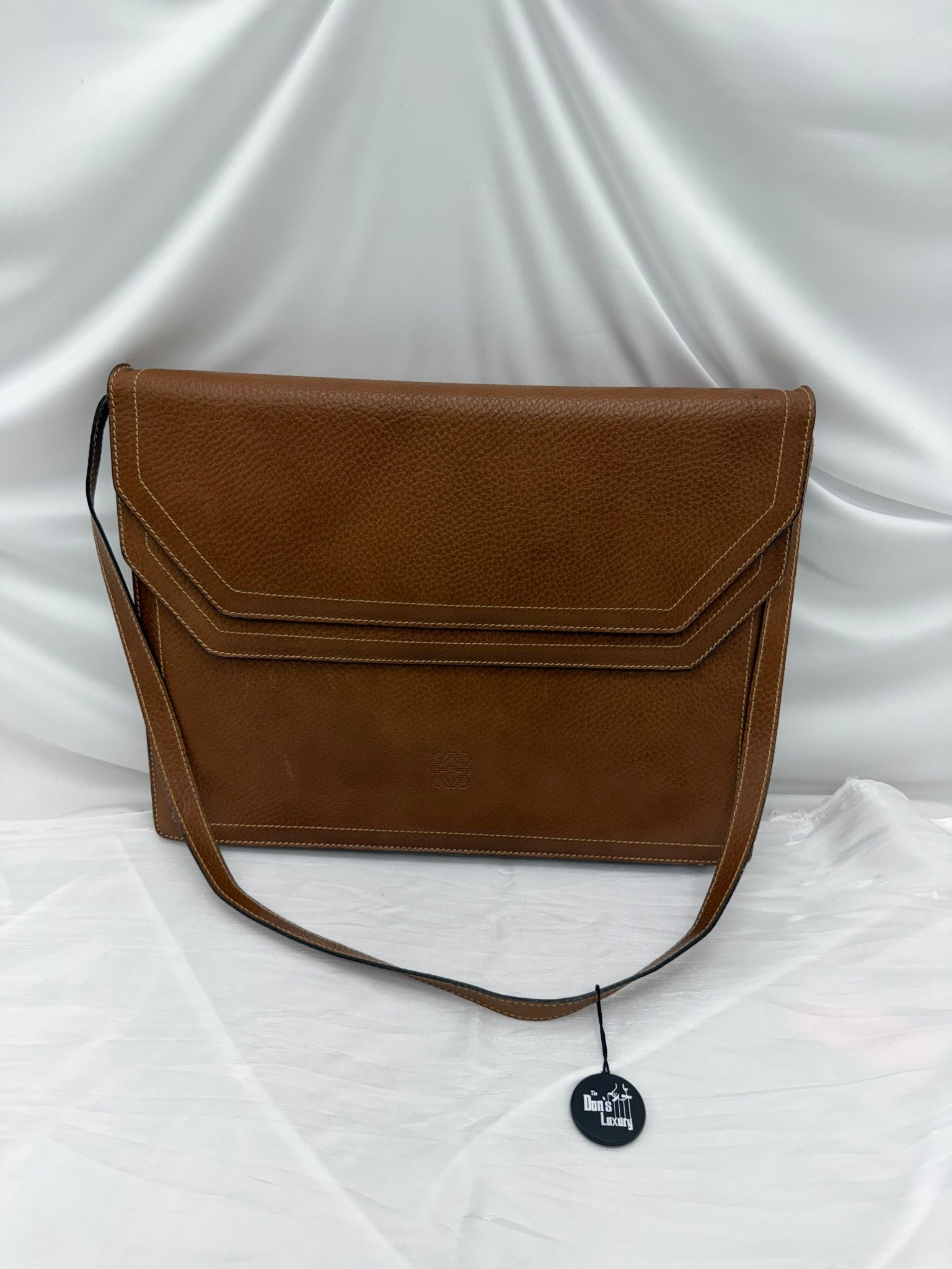 Loewe Vintage Brown Leather Double Flap Business Bag
