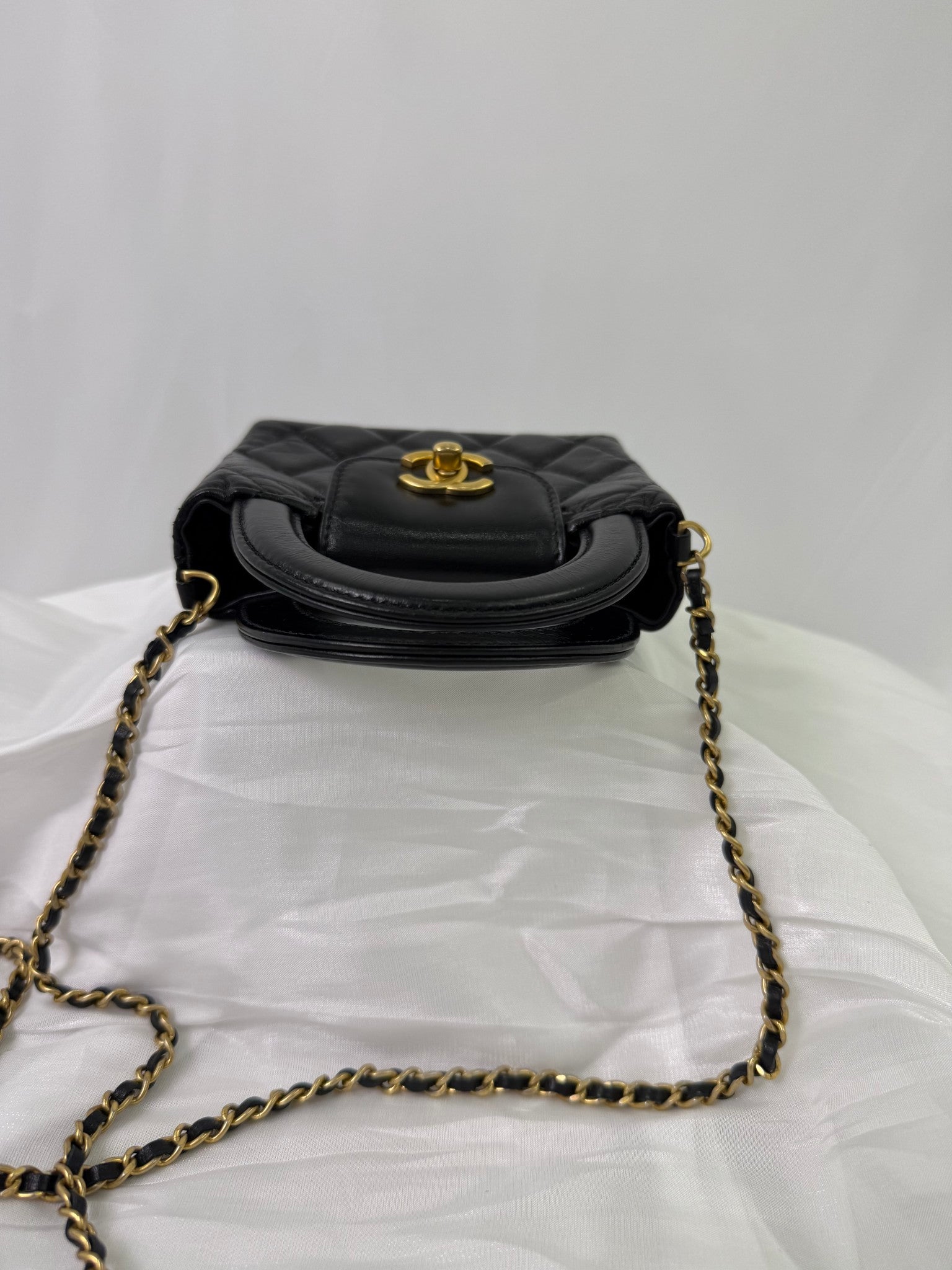 Chanel Black Lambskin Mini Nano Kelly Top Handle Bag