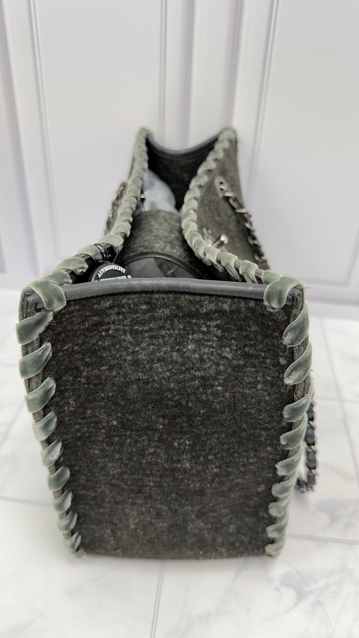 Chanel Grey Quilted Wool & Velvet Stitched CC Large Tote