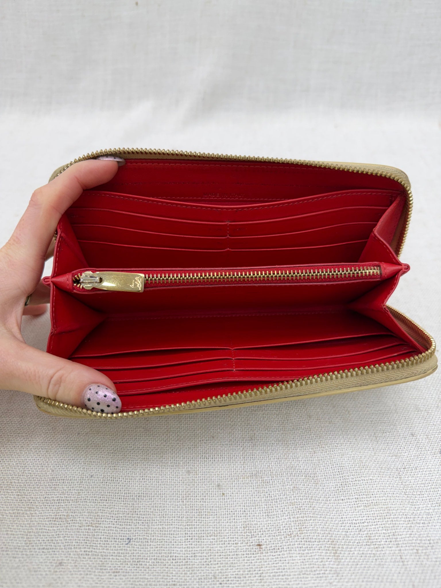 Christian Louboutin Cream Leather Spike Zippy Wallet