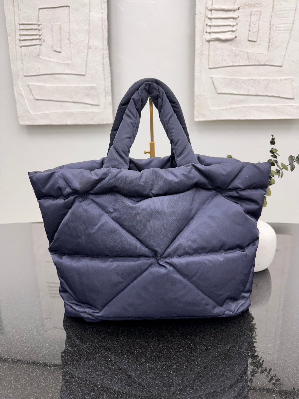 Prada Navy Blue Quilted Padded Nylon Large Tote Bag