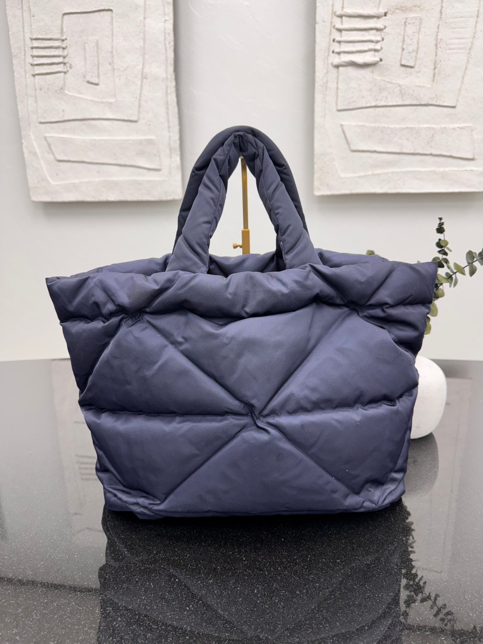 Prada Navy Blue Quilted Padded Nylon Large Tote Bag