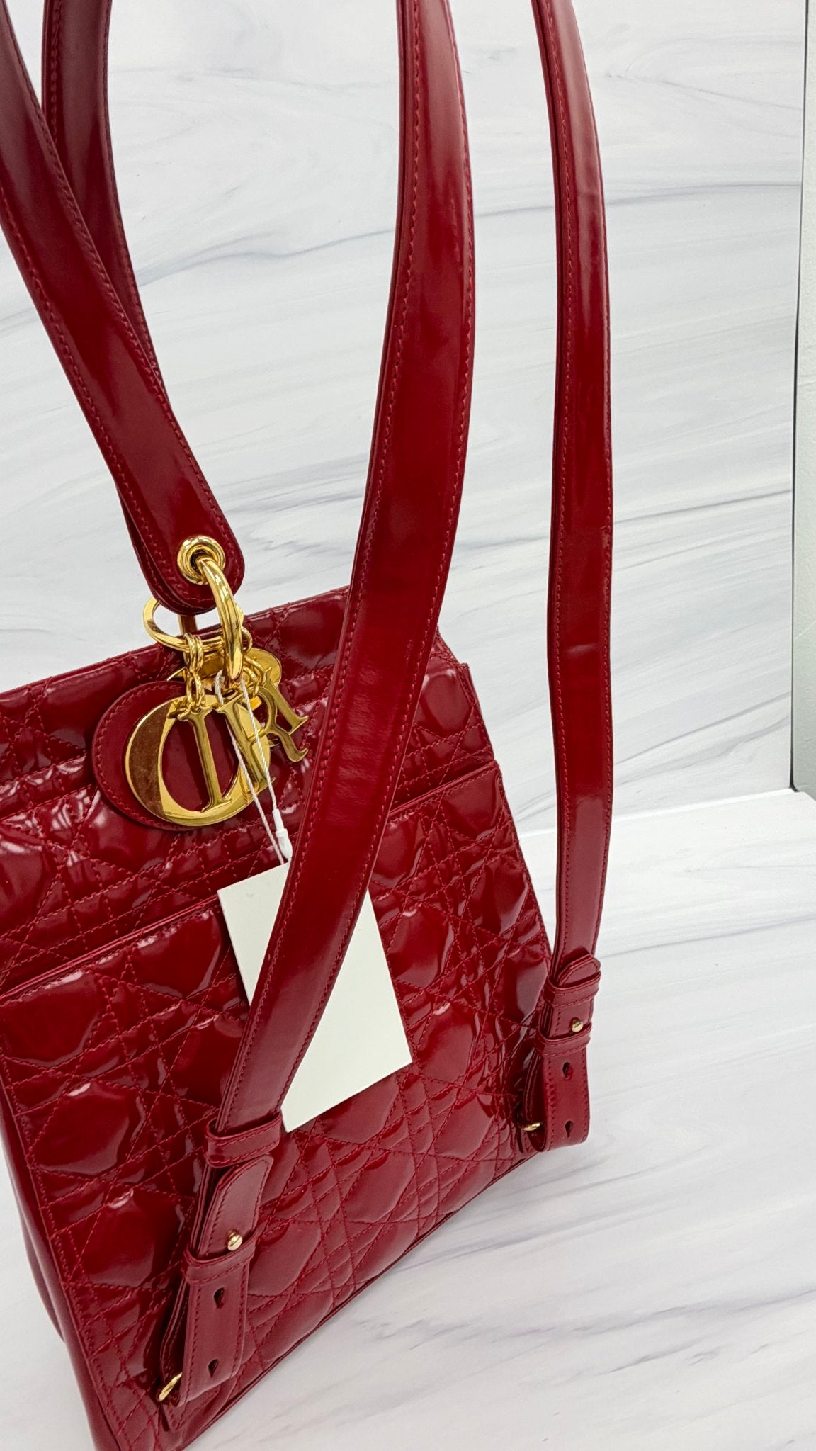 Christian Dior Red Quilted Patent Leather Backpack
