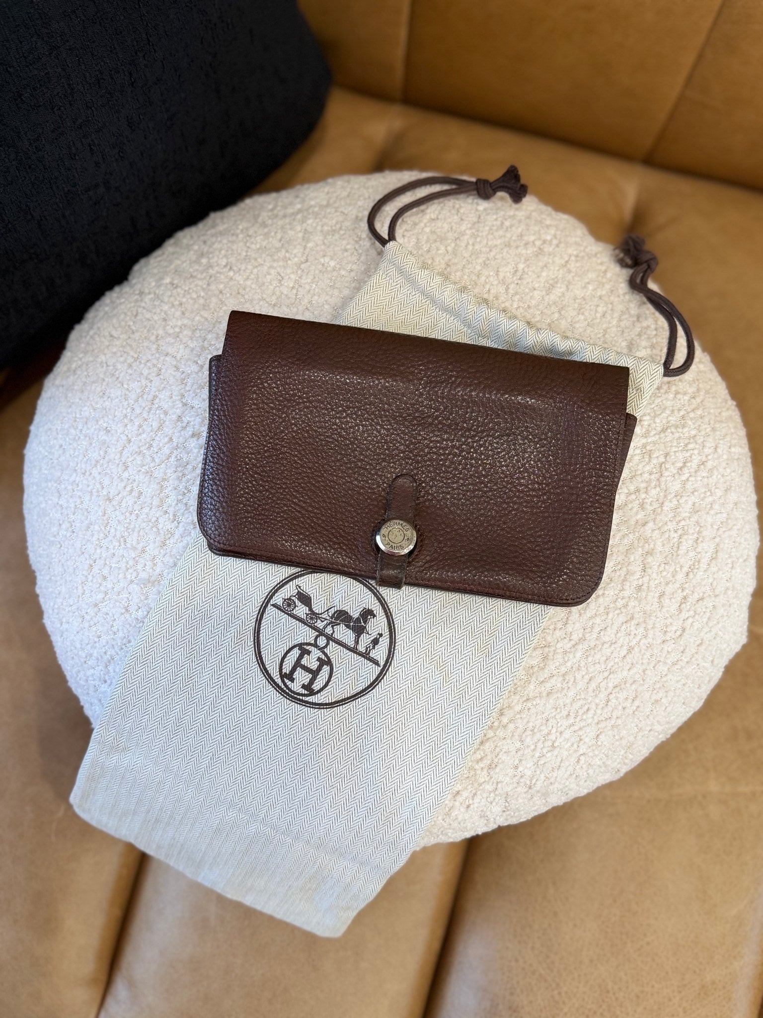 Hermes Brown Clemence Leather Dogon Duo Wallet