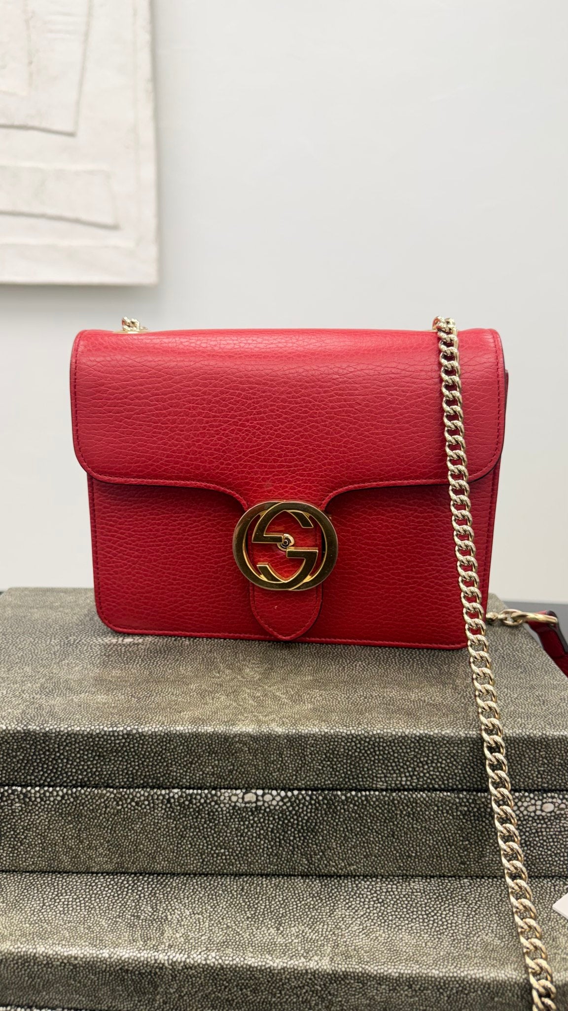Gucci Red Grained Leather Interlocking G Small Crossbody Bag