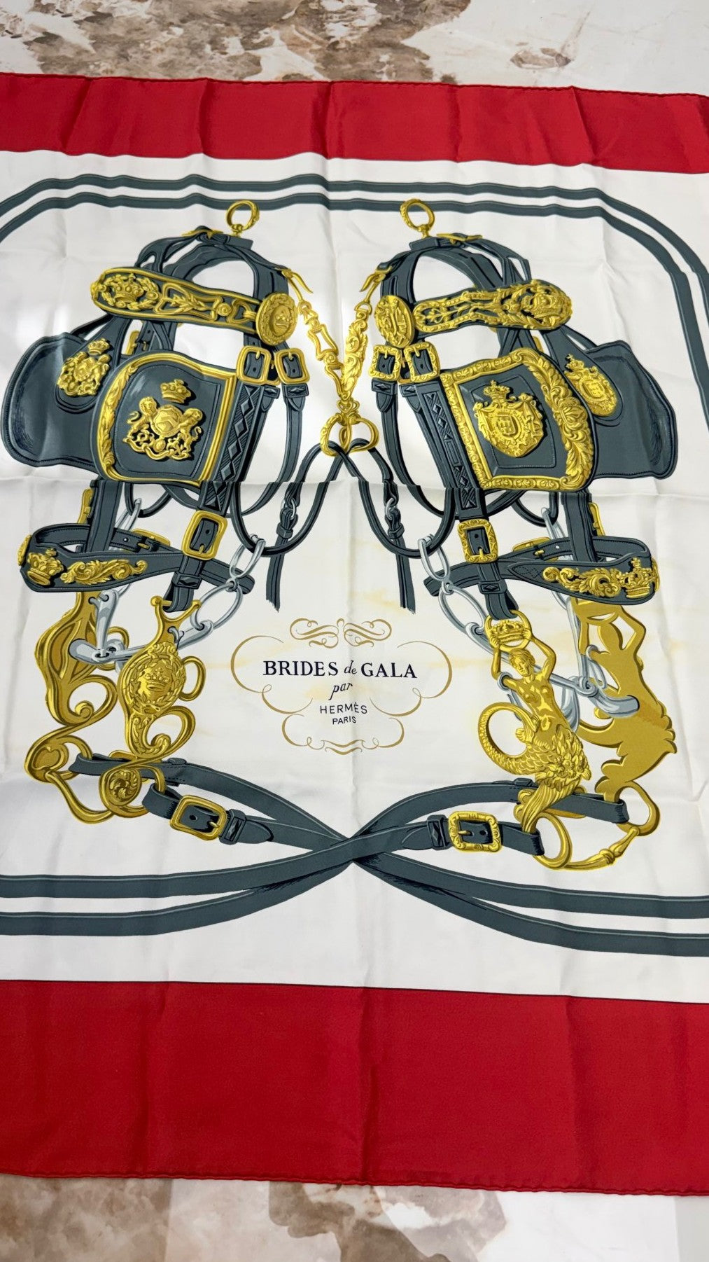Hermes Red Multicolor Silk "Brides de Gala" Scarf