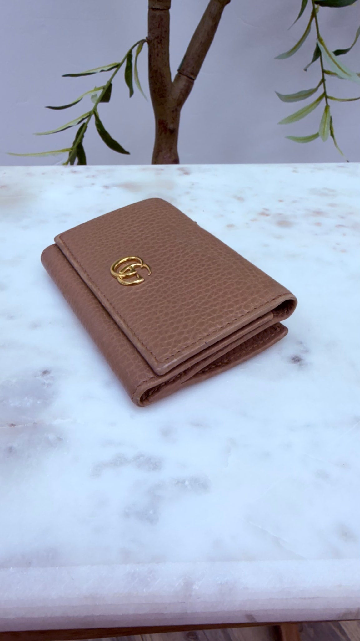 Gucci GG Tan Leather Marmont Compact Wallet