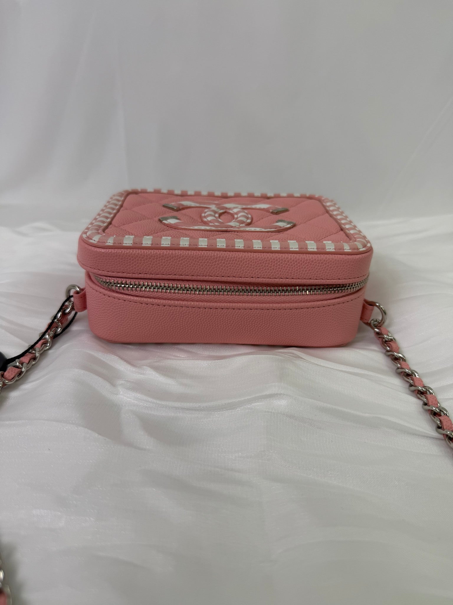 Chanel Pink Caviar Quilted Striped Vanity Bag