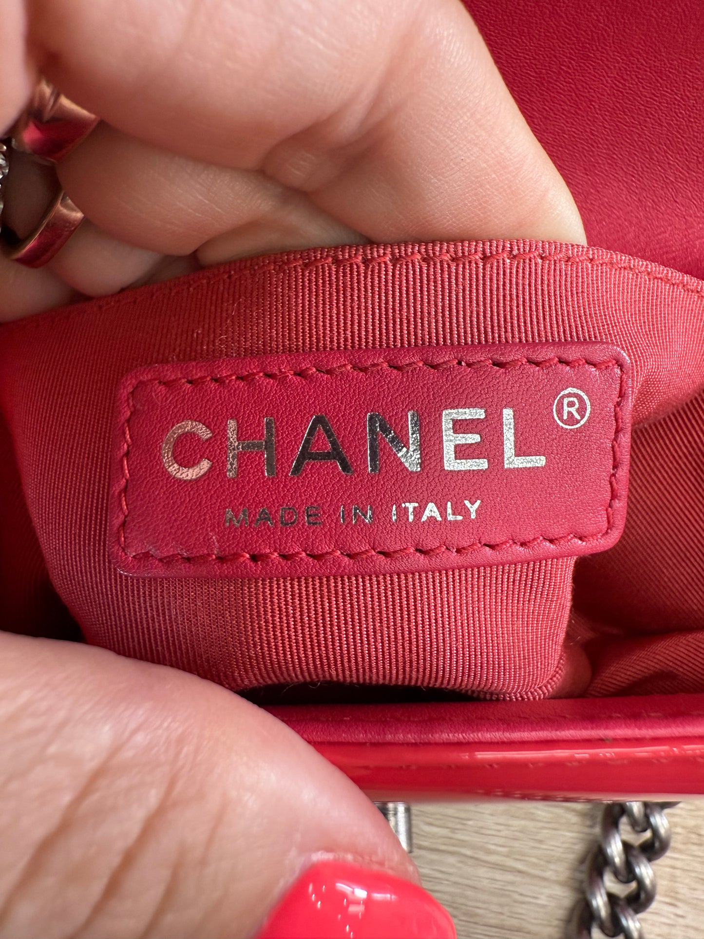 Chanel Pink Quilted Patent Leather Mini Boy Bag