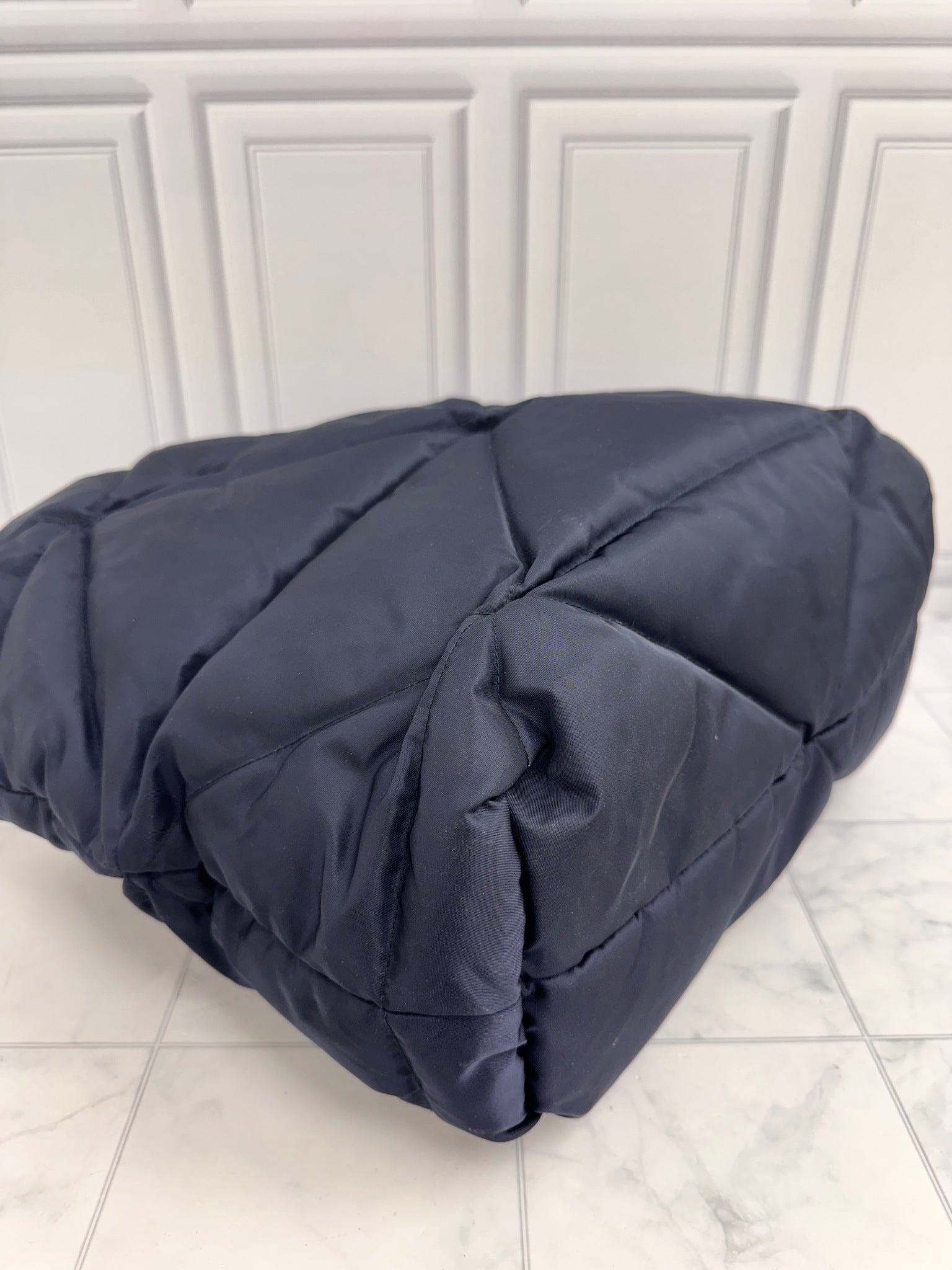 Prada Navy Blue Quilted Padded Nylon Large Tote Bag