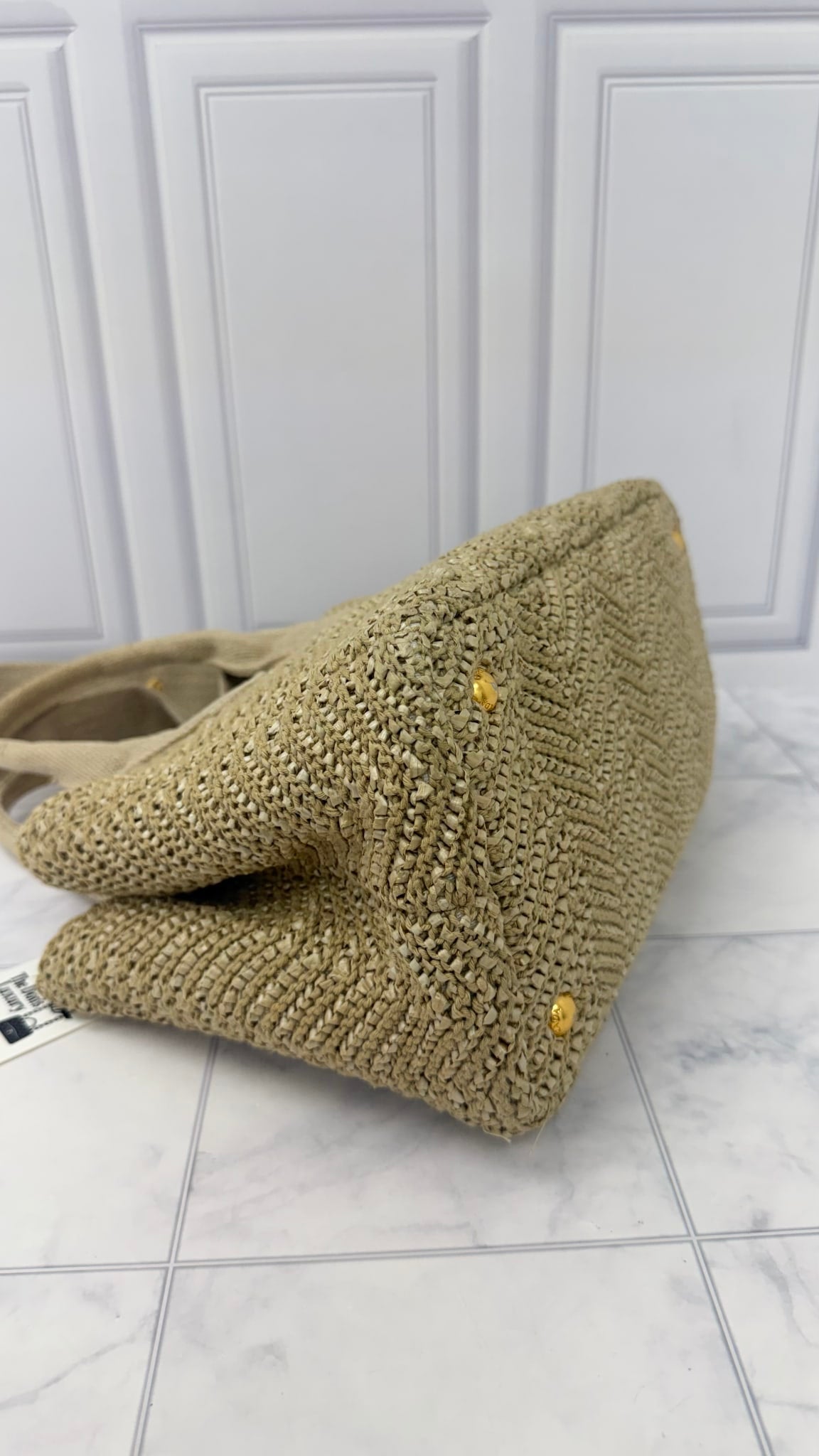 Prada Natural Woven Raffia Tessuto Tricot 2Way Tote Bag 
