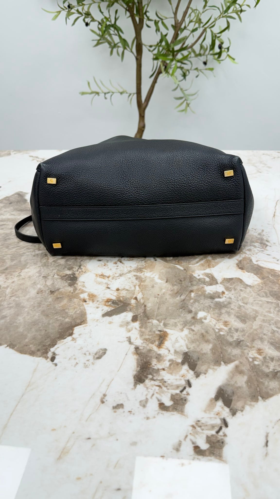 The Row Black Grained Leather Two For One 12 Shoulder Bag