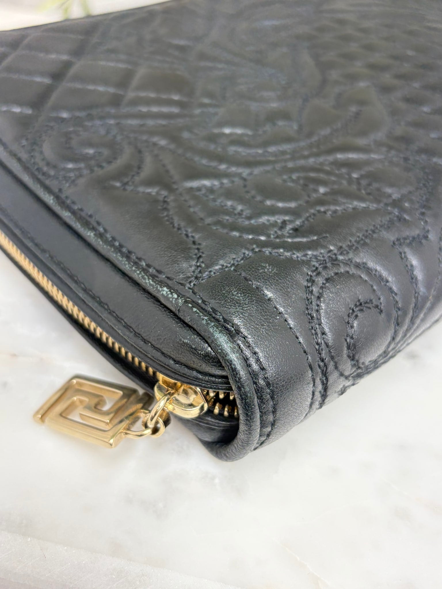 Versace Black Quilted Leather Portfolio