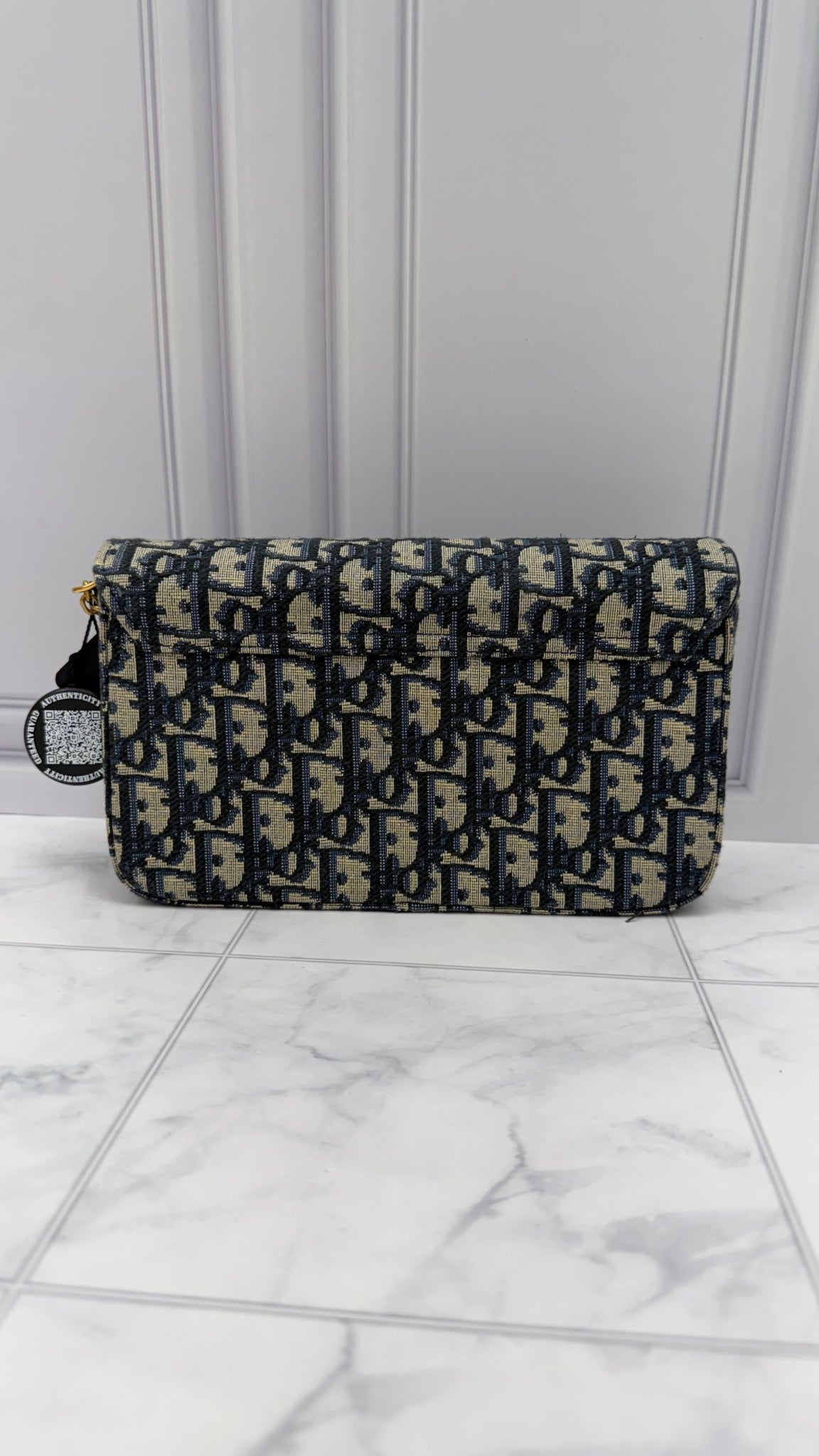 Christian Dior Blue Jacquard Saddle Pouch with a Chain 