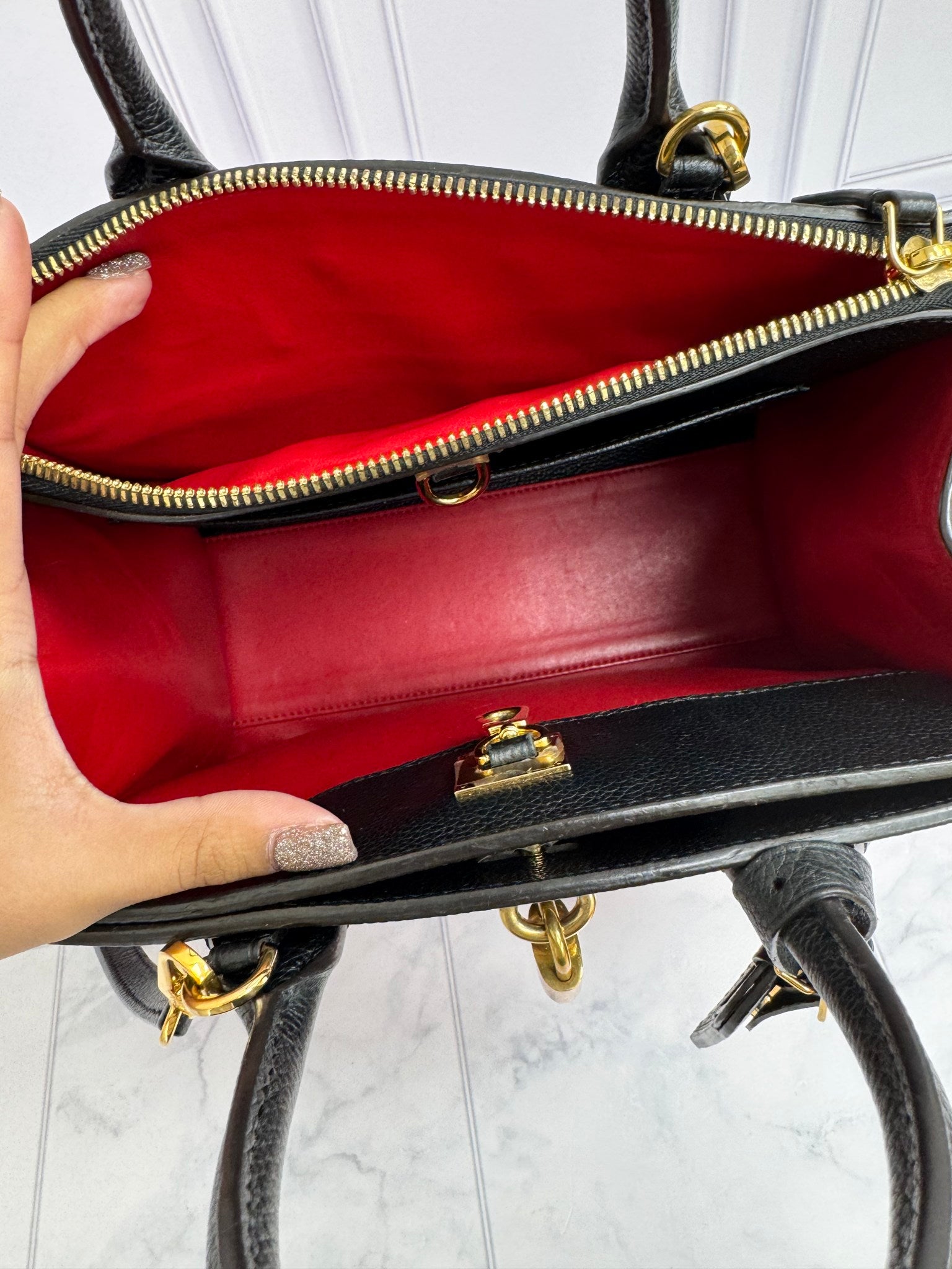 Louis Vuitton Red And Black Grained Leather City Steamer PM 2Way Bag