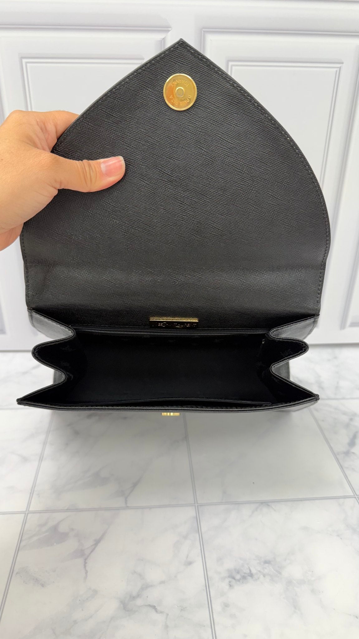 Saint Laurent YSL Black Saffiano Leather Top Handle Handbag 