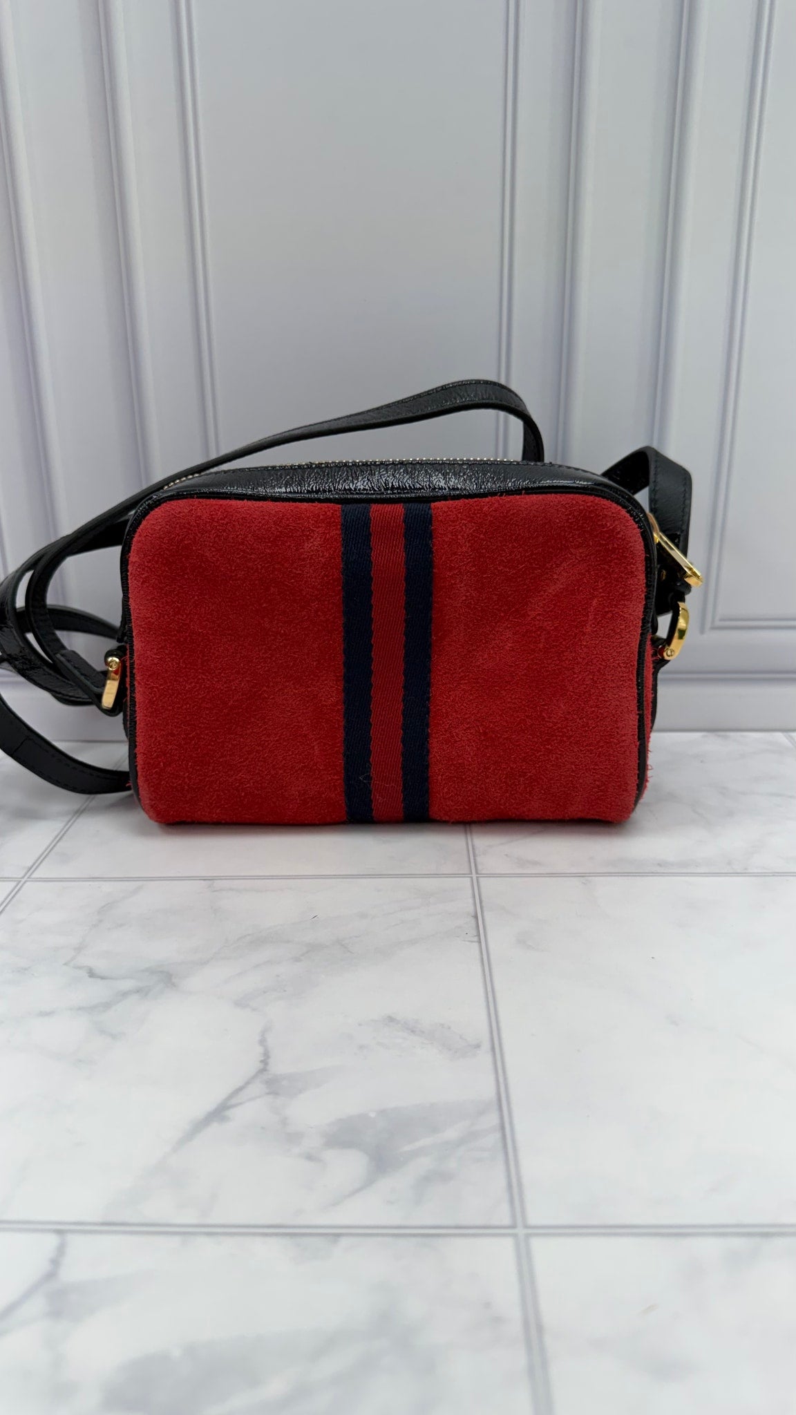Gucci Red Suede Web Crossbody Bag